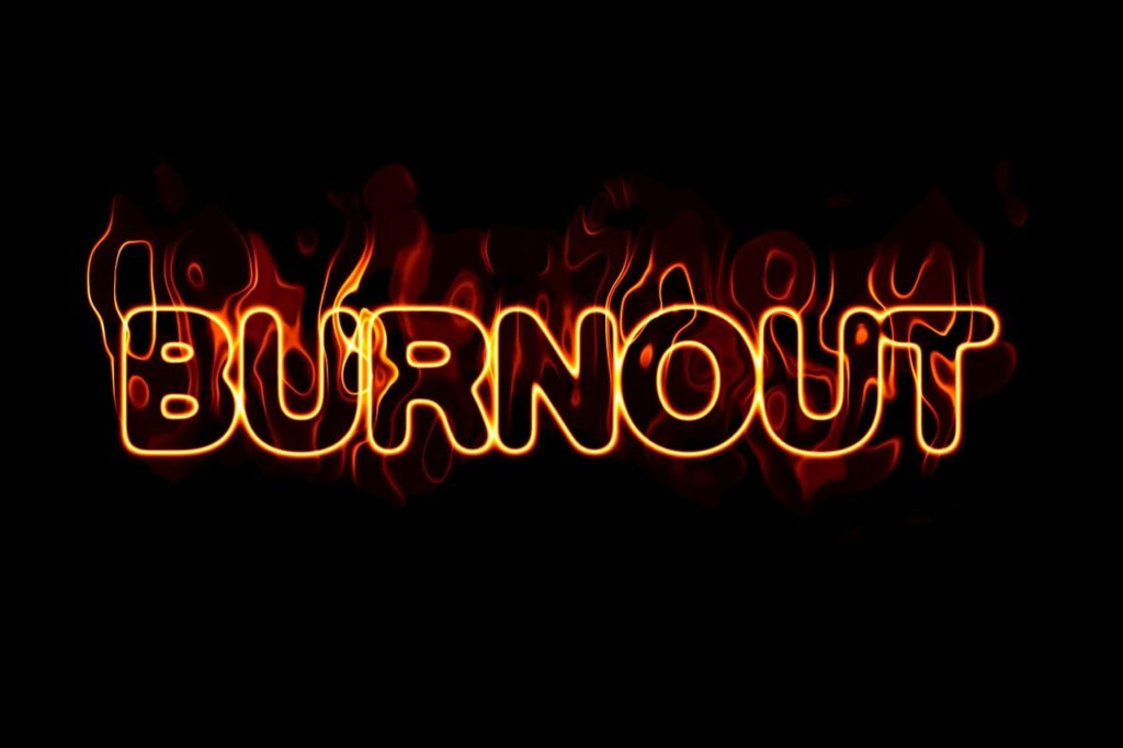 An image of the word burnout in flames.