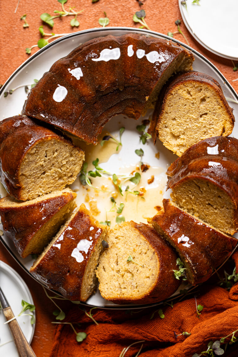 Baked Banana Bundt Cake sliced.
