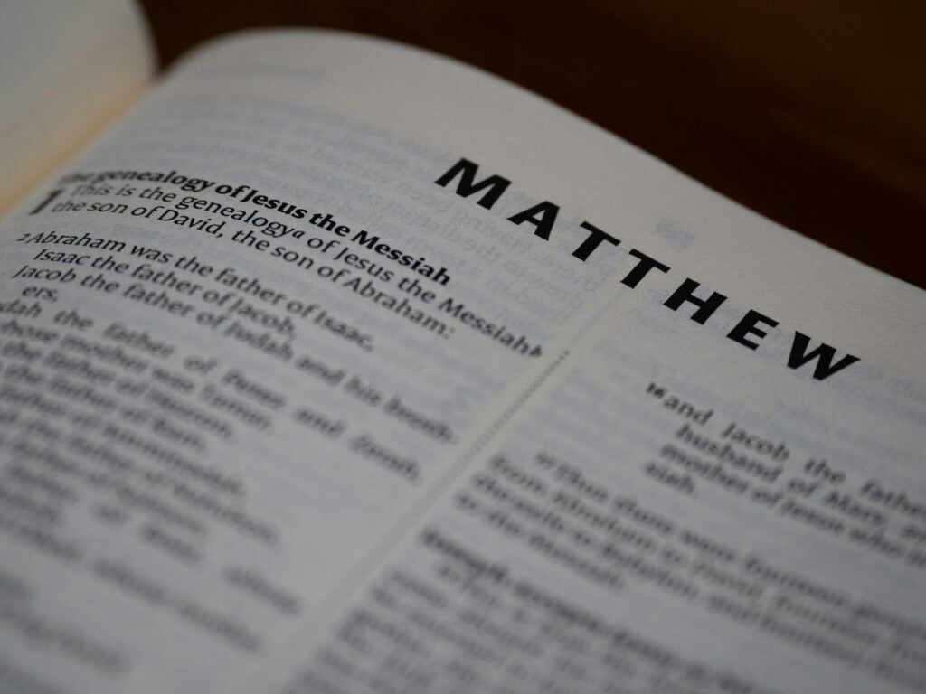 Image of the Book of Matthew in the bible.