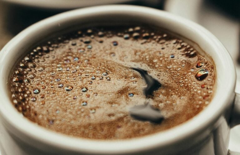 Up close shot of a cup of coffee.